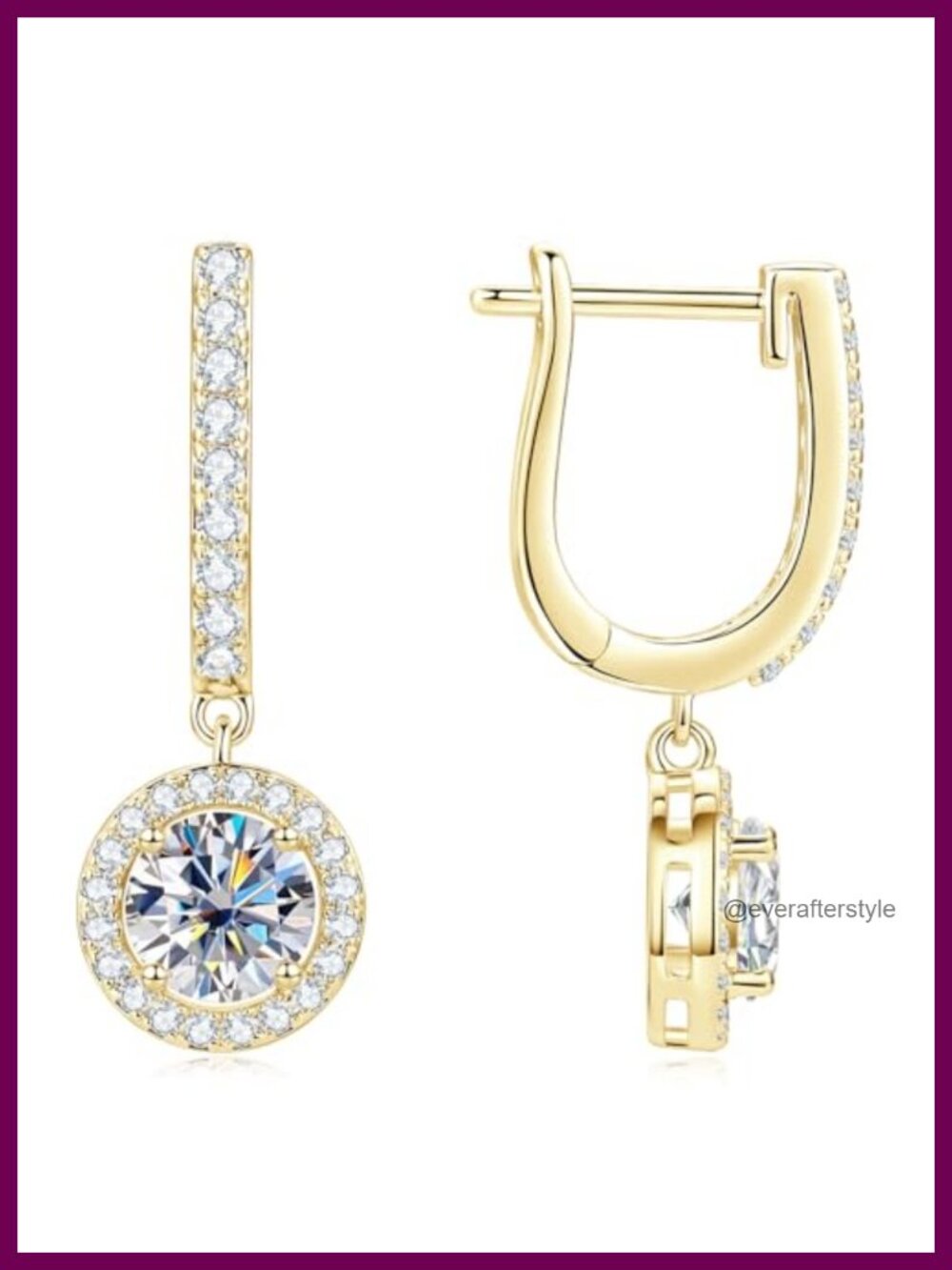 Halo Moissanite Drop Hoop Earrings 14K Yellow Gold Plated Women's Jewelry